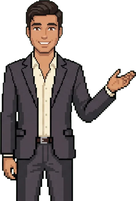 Pixel-art Haziq presenting
